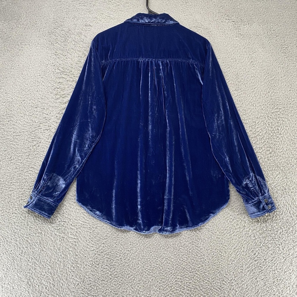 Pilcro Velvet Button Up Shirt Womens Medium Blue Collared Long‎ Sleeve Top - Picture 8 of 12